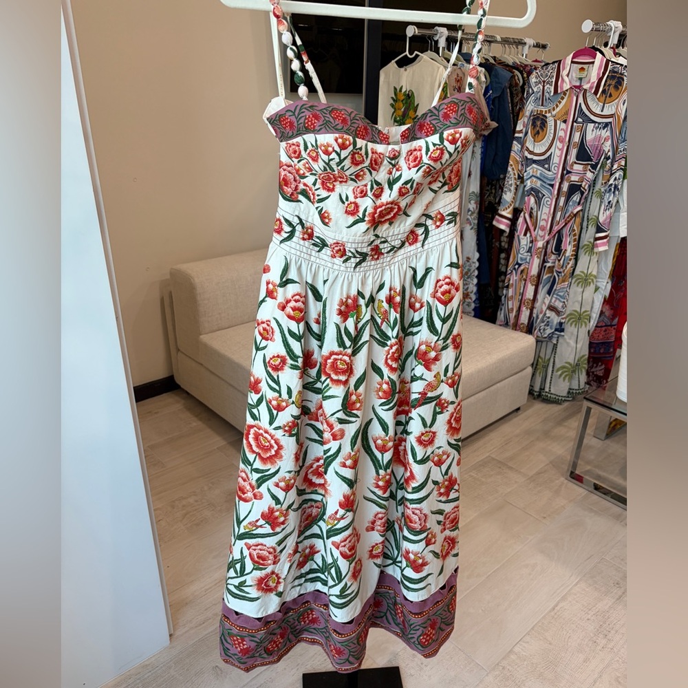 FARM RIO Printed Cotton Midi Dress - White - Picture 12 of 13